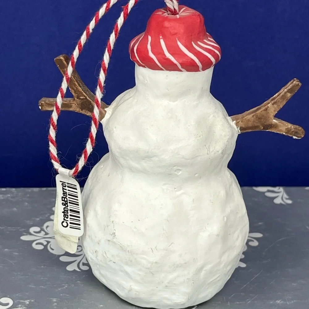 Crate & Barrel Paper machete Snowman ornament w/ tag
